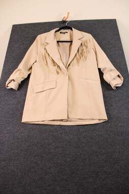 Strut & Bolt Beige Fringe Trim Blazer Jacket